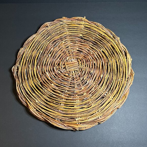 Woven Wicker Rattan Multi-Color Striped Food Cover w/ Base & Handle 13 x 6" - Picture 5 of 6